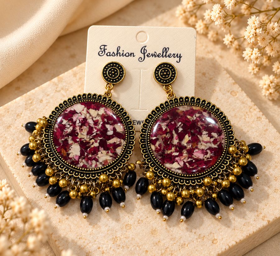 Handcrafted resin floral earrings with preserved flowers